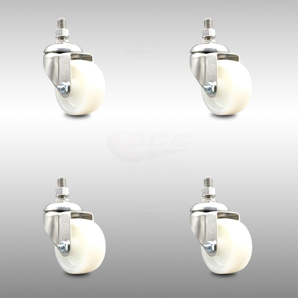 3 Inch 316SS Nylon Wheel Swivel 10mm Threaded Stem Caster Set